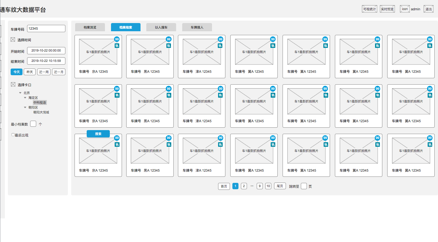 智慧交通车纹大数据平台可视化大屏及后台原型图