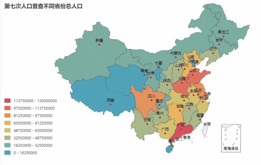 图中各省颜色深浅表示各省总人口数排名gif版
