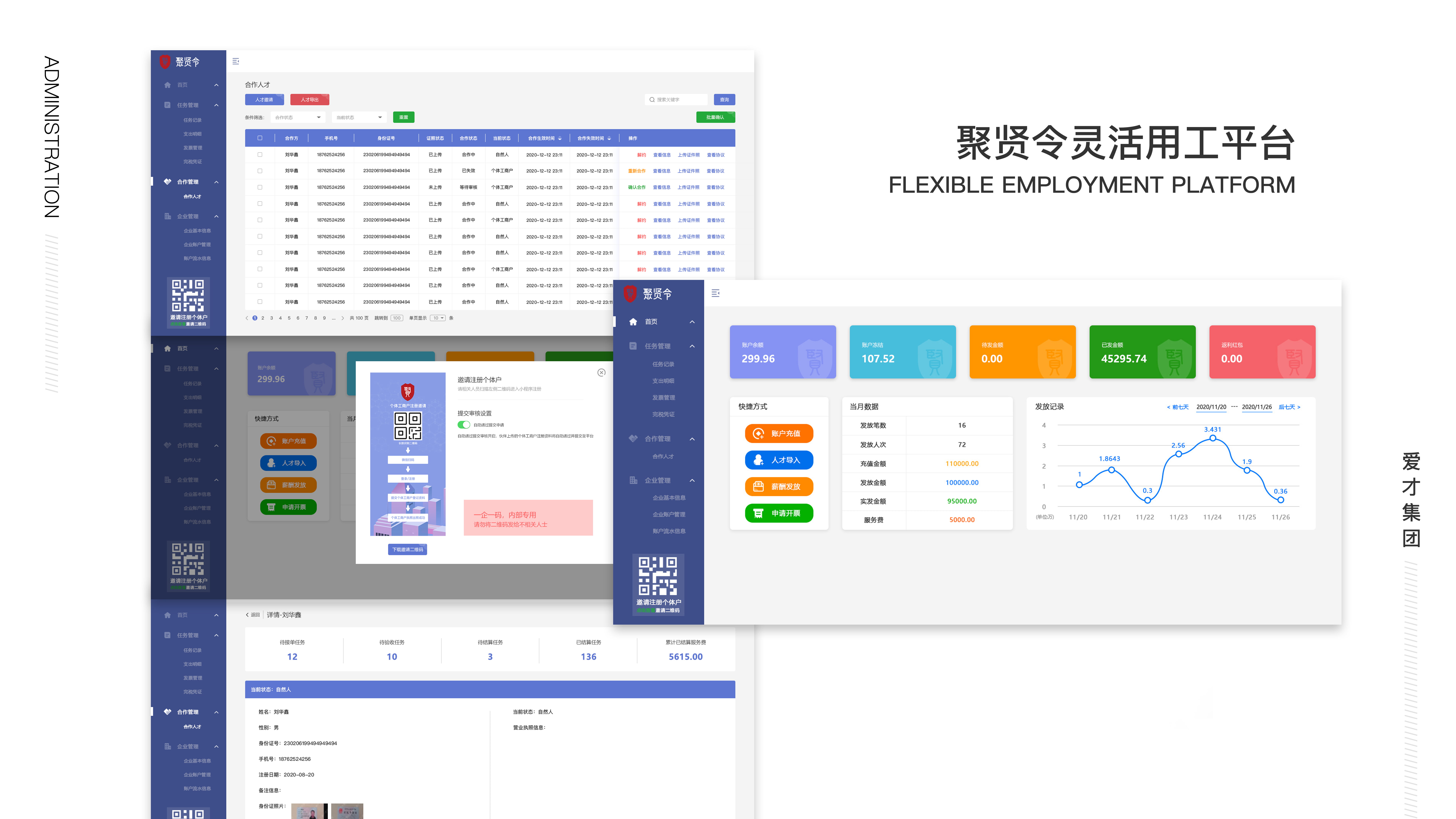 杭州愛才集團官網小程序b端可視化後臺管理系統人力資源管理系統靈活